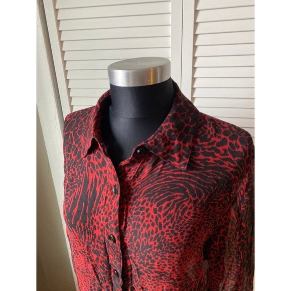 Draper's & Damon's Silk Red & Black Animal Print Shirt  L - Picture 5 of 8